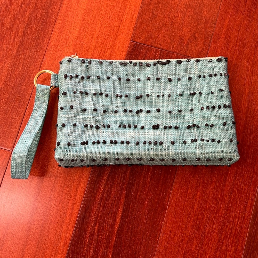 Teal and Black Straw Clutch